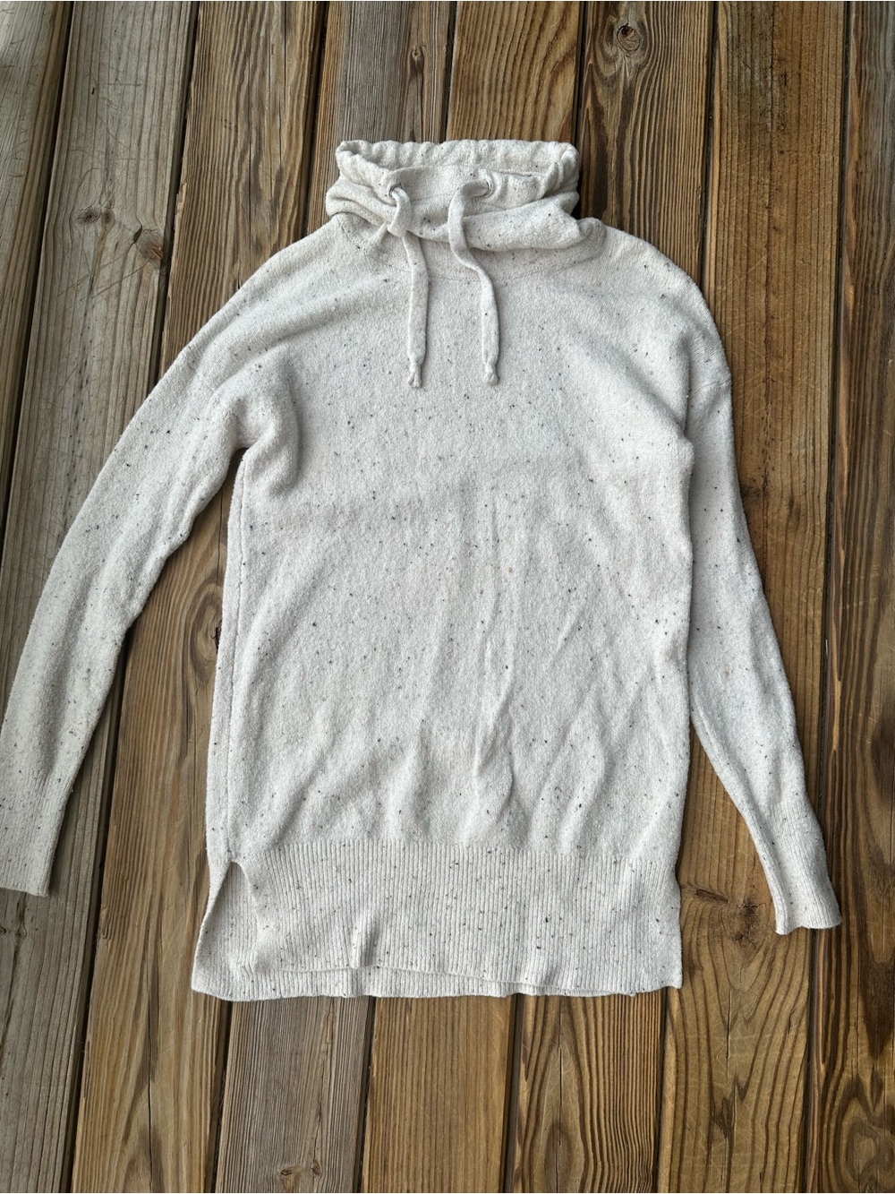 Kaisely Cream Speckled Cowlneck Drawstring Sweater